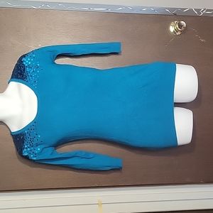 Blue green sweater with sequins accents